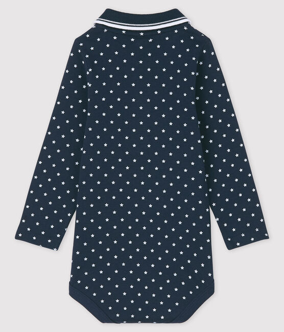 Body manica lunga colletto a polo bebè blu SMOKING/bianco MARSHMALLOW
