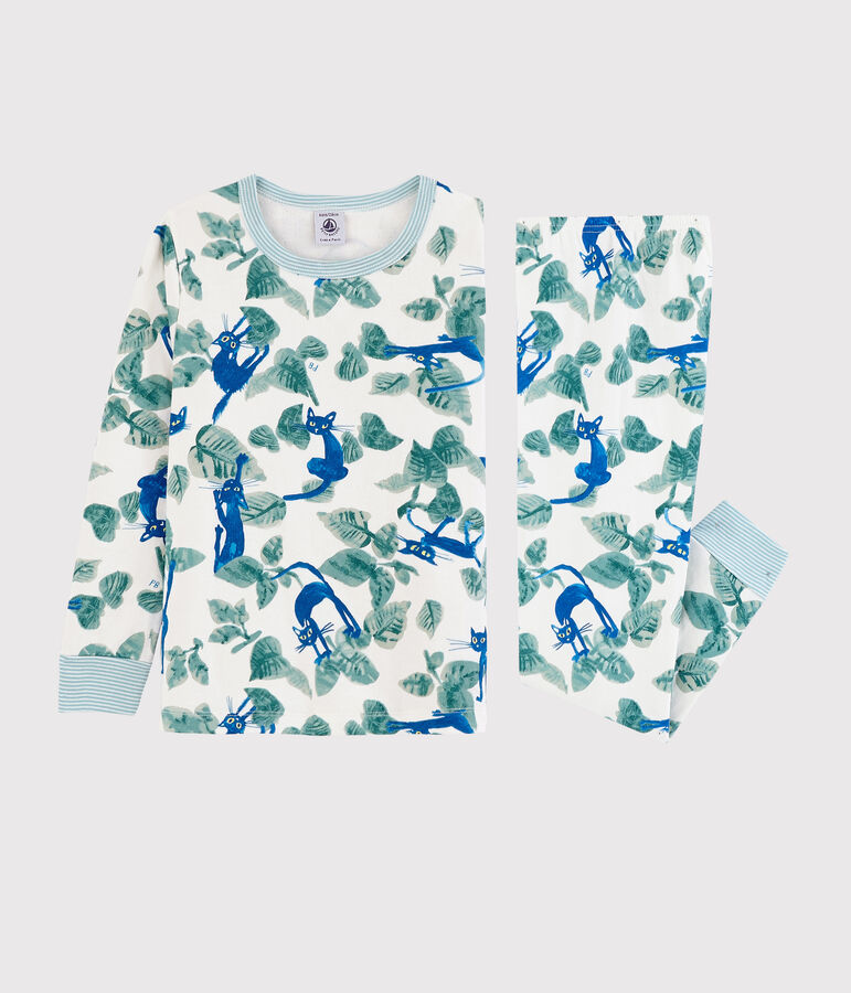 Pigiama fantasia gatti bambino in tubique bianco/multicolore