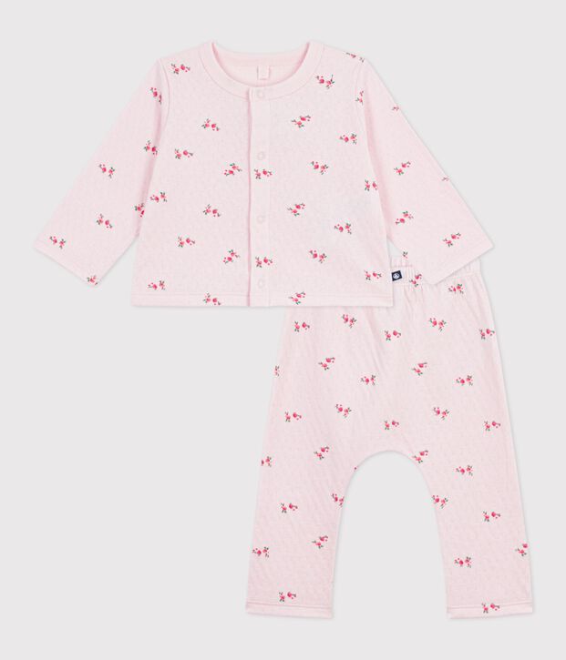 Set lungo 2 pezzi in cotone con stampa a fiori neonato rosa/multicolore