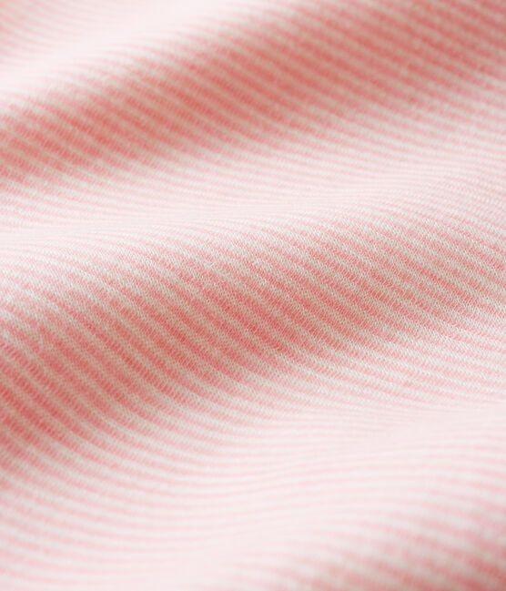 Body lungo a righe bebè in lana e cotone rosa CHARME/bianco MARSHMALLOW