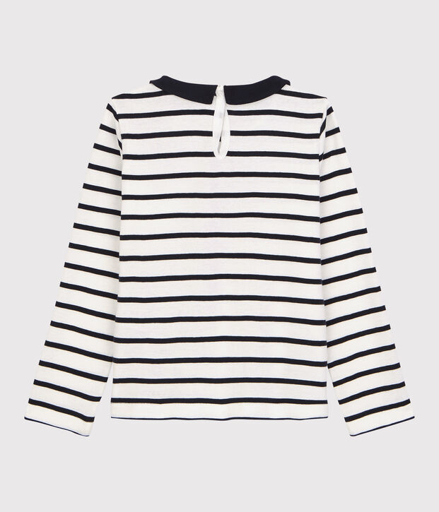 T-shirt bambina a maniche lunghe in cotone bianco/blu