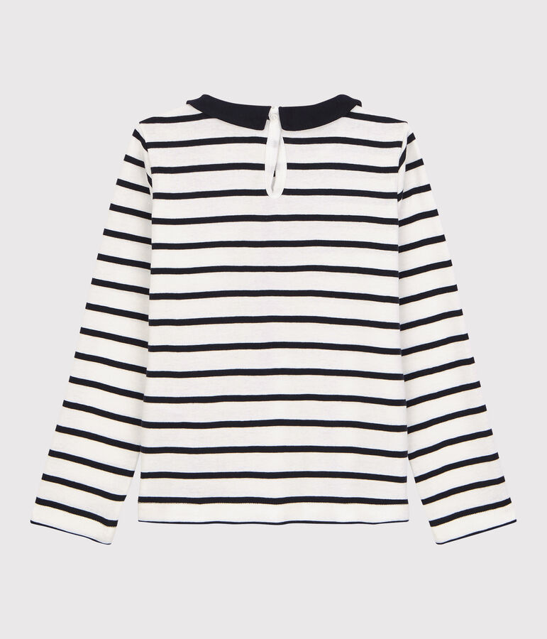 T-shirt bambina a maniche lunghe in cotone bianco MARSHMALLOW/blu SMOKING