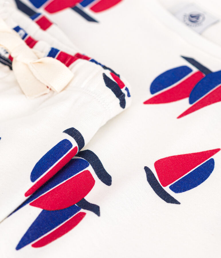 Pigiama con shorts e T-shirt in cotone con motivo a barche donna bianco/multicolore