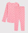 Pigiama jacquard gatti bambina in lana e cotone rosa CHEEK/bianco MARSHMALLOW