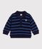Felpa in cotone a righe con colletto tipo polo neonato blu/multicolore