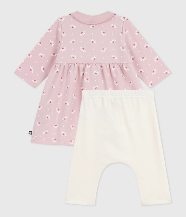 Abito con colletto con stampa a fiori e cuori e leggings in cotone neonata rosa/multicolore