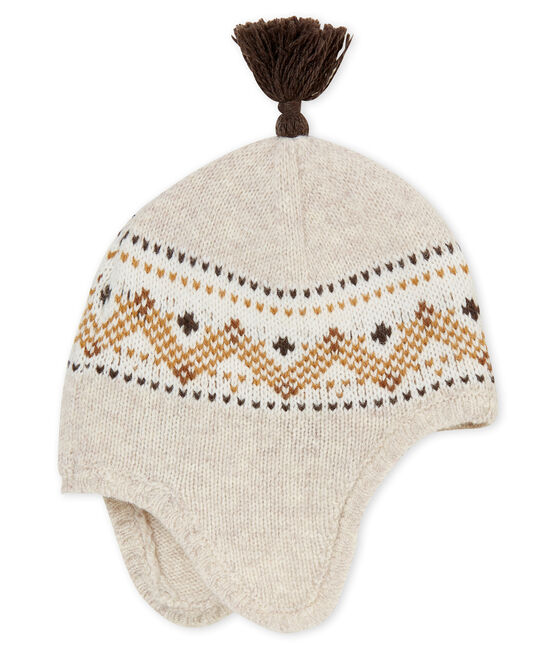 Cappellino in tricot jacquard bebé maschio beige CREAMY CHINE
