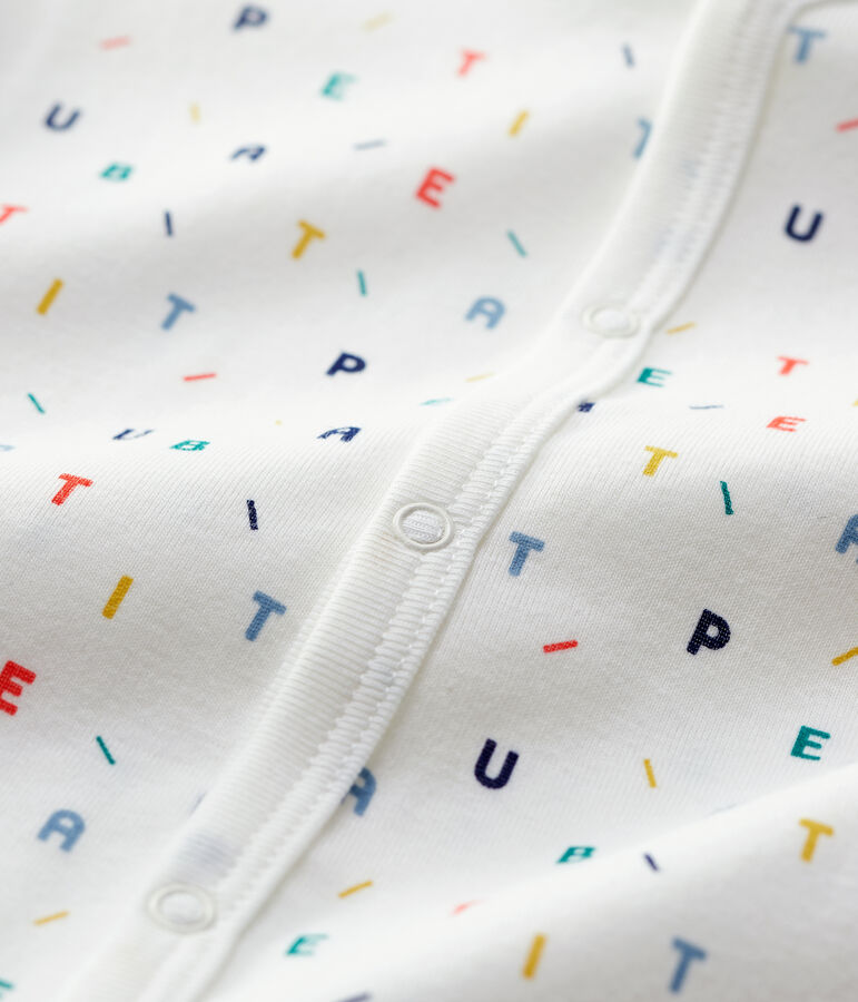 Tutina pigiama a lettere multicolori beb&egrave; in cotone biologico bianco/multicolore
