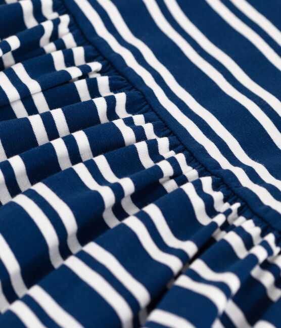 Abito a maniche corte in cotone a righe bambina blu MEDIEVAL/bianco MARSHMALLOW