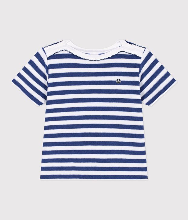 T-shirt a maniche corte in cotone a righe bambino blu/bianco
