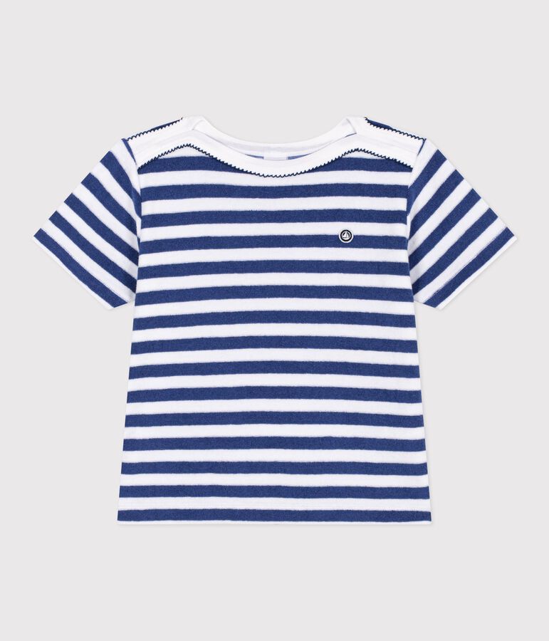 T-shirt a maniche corte in cotone a righe bambino blu/bianco