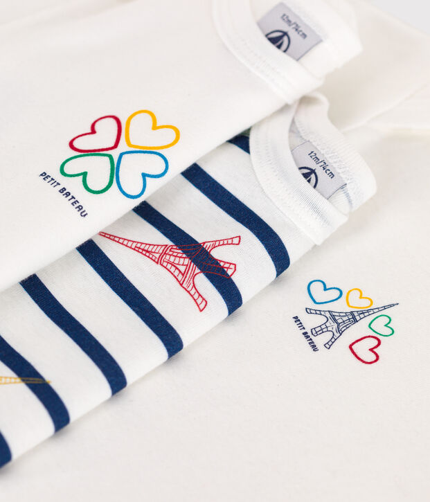 Set da 3 body incrociati a maniche corte in cotone Parigi neonato multicolore