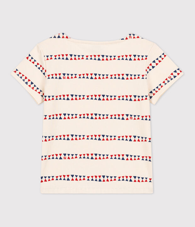 T-shirt a maniche corte in cotone bambina ecru/multicolore