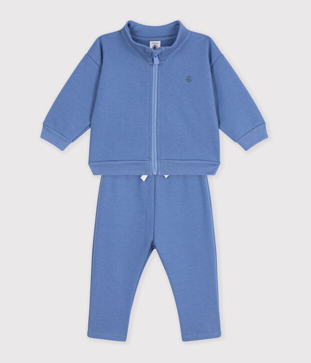 Set per neonato composto da felpa e pantaloni in cotone tinta unita blu