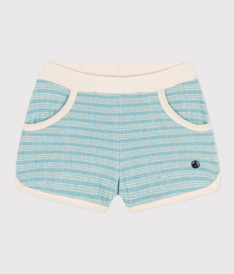 Shorts a righe in spugna bambina verde/ecru