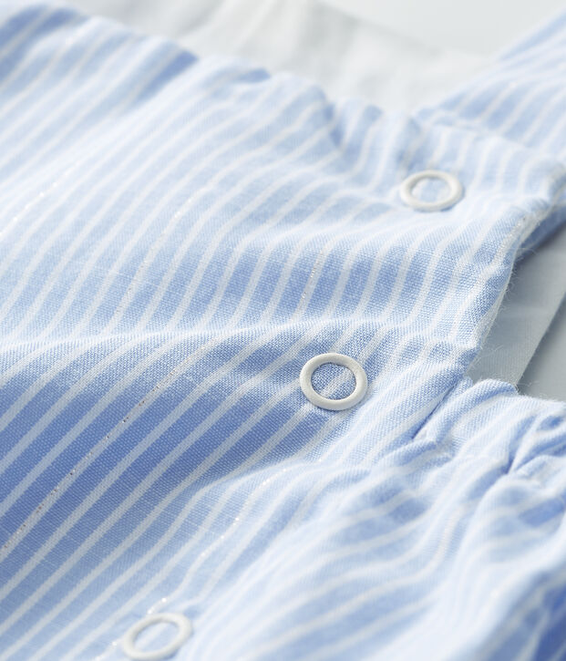 Tutina corta beb&egrave; in popeline rigato bianco/multicolore