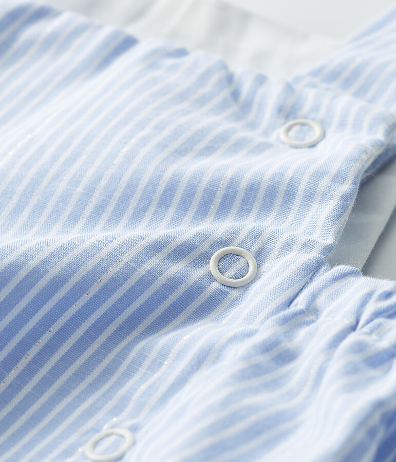 Tutina corta beb&egrave; in popeline rigato bianco/multicolore