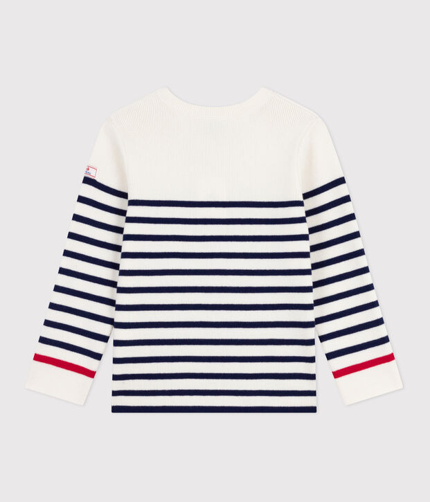 Pullover in misto lana e cotone a righe bambino blu/blu