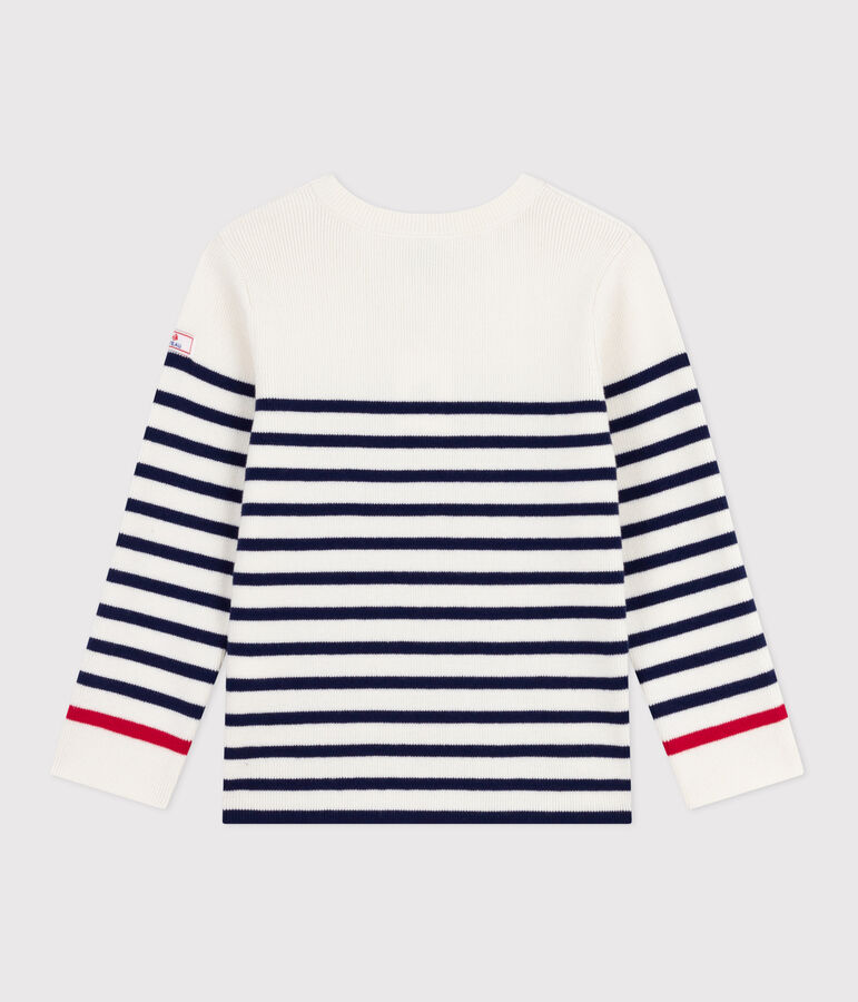 Pullover in misto lana e cotone a righe bambino blu/blu