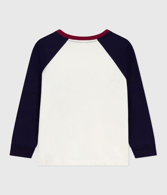 T-shirt a maniche lunghe in cotone con stampa color block bambino blu MILK/ SOIR