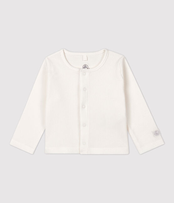 Cardigan bebè in costina 2x2 di cotone biologico bianco MARSHMALLOW