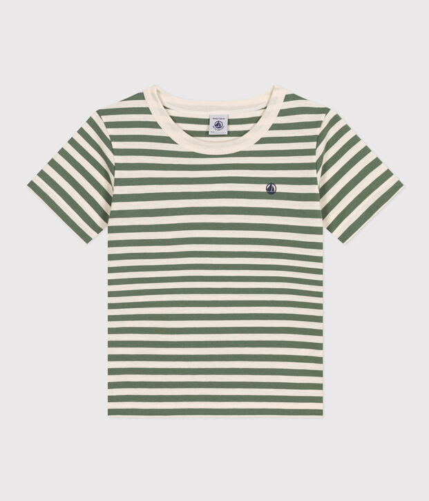 T-shirt a righe in jersey leggero bambino verde/ecru