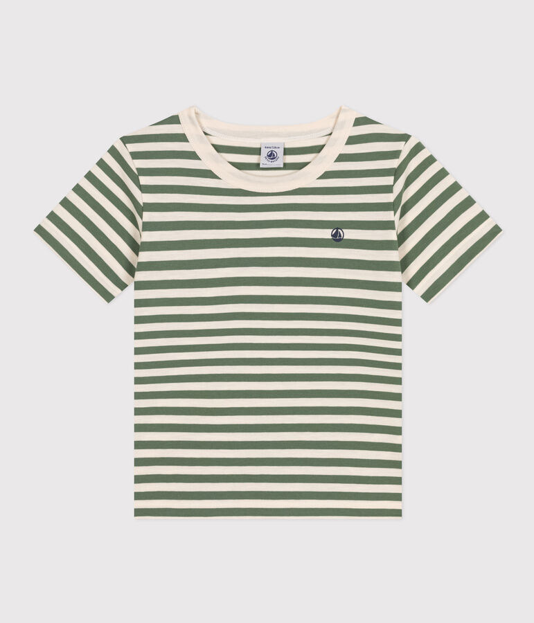 T-shirt a righe in jersey leggero bambino verde/ecru