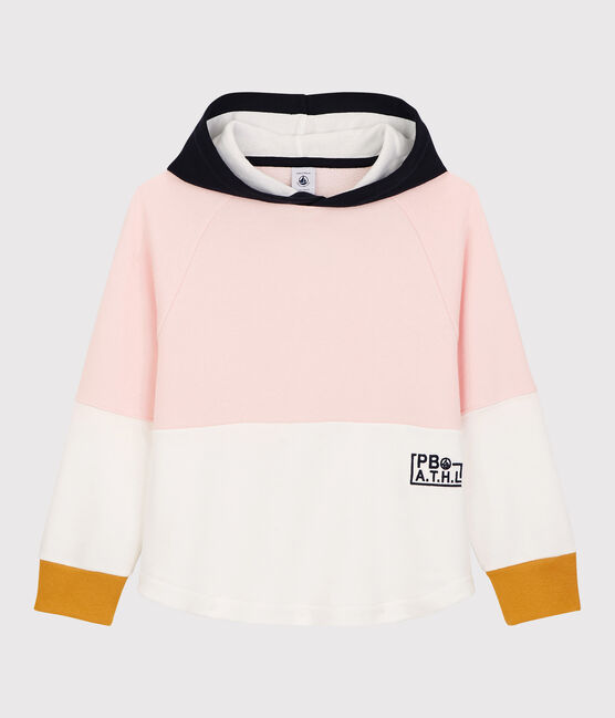 Felpa bambina con cappuccio in molleton rosa MINOIS/bianco MARSHMALLOW