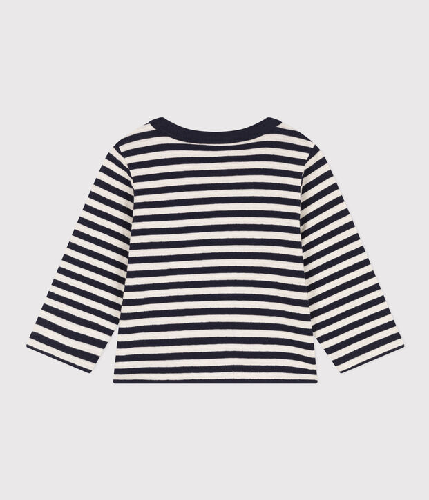 Cardigan in tubique a righe per beb&egrave; blu/ecru