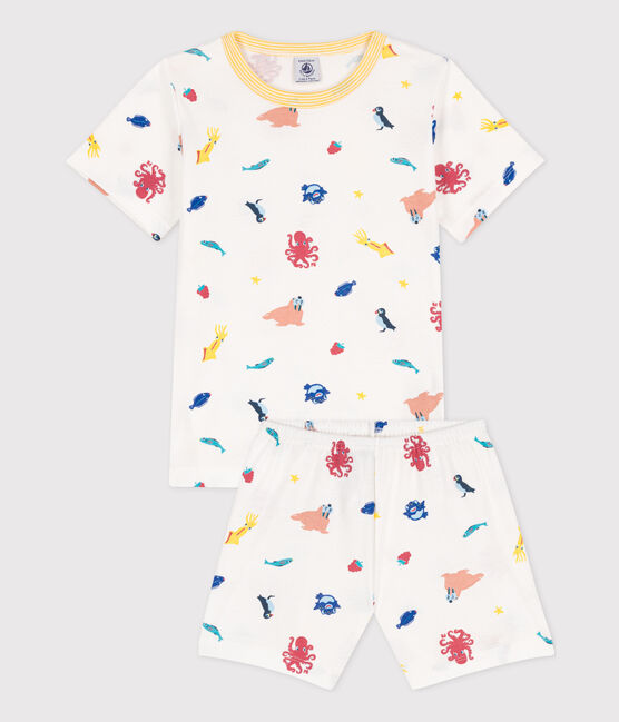 Pigiama bambino unisex in cotone fosforescente bianco MARSHMALLOW/bianco MULTICO