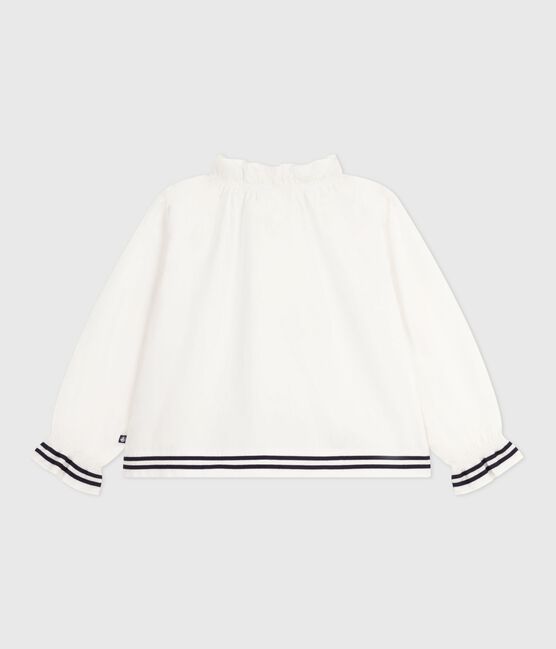 Blusa a maniche lunghe in popeline di cotone tinta unita bambina bianco ECUME