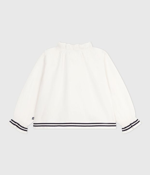 Blusa a maniche lunghe in popeline di cotone tinta unita bambina bianco