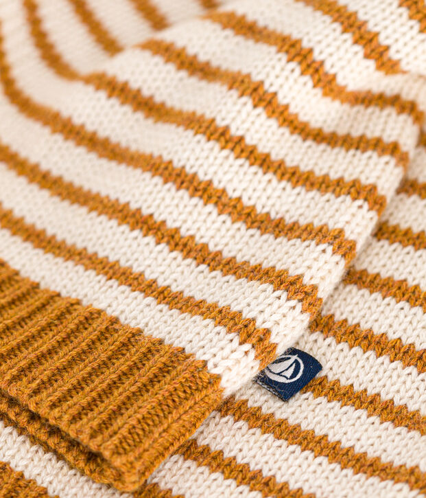 Pullover in maglia di lana e cotone neonato marrone/ecru