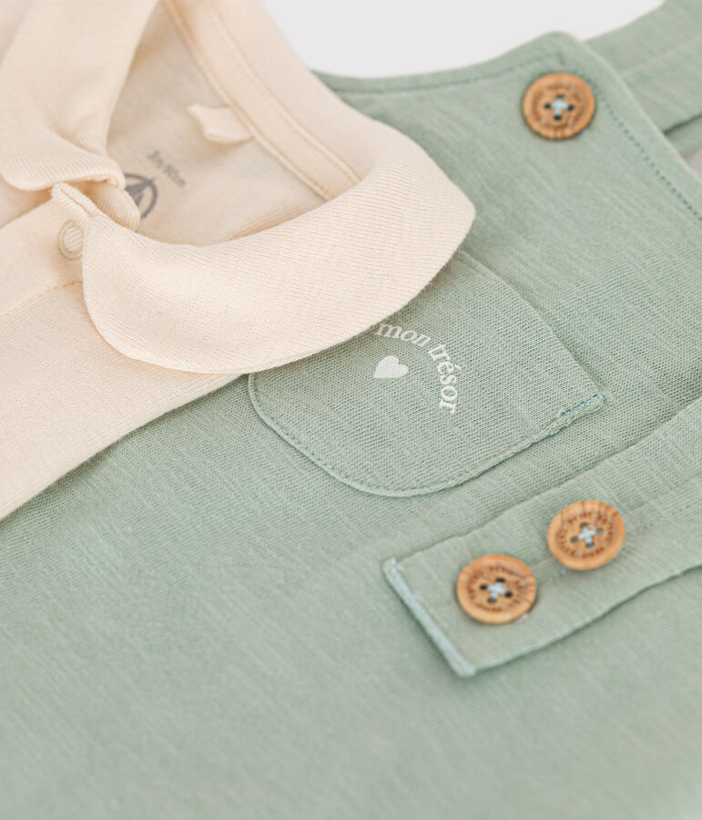 Completo salopette beb&egrave; in jersey fiammato verde