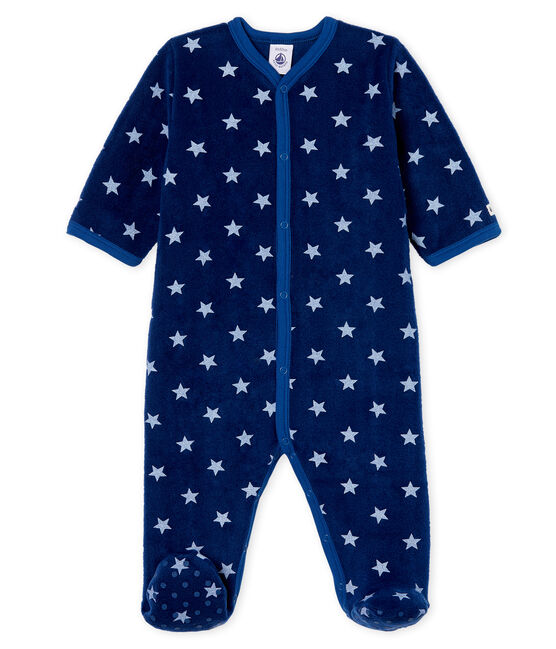 Tutina imbottita senza piedi bebé maschio in pile blu MEDIEVAL/bianco MARSHMALLOW