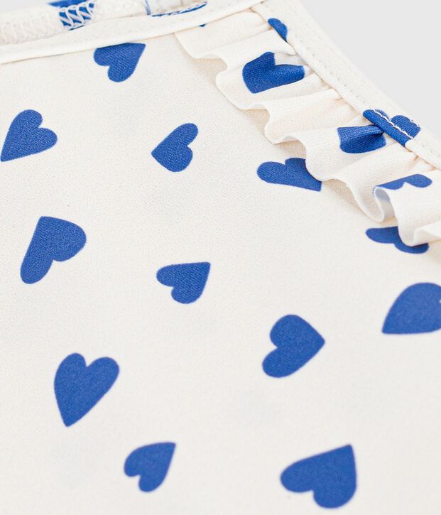Costume da bagno intero con stampa a cuori e volant neonata bianco/blu