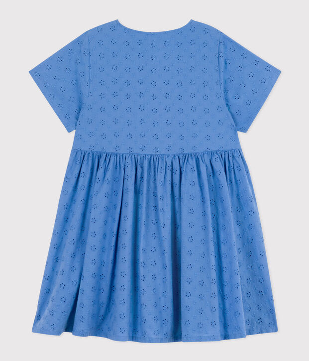 Abito a manica corta bambina in pizzo Sangallo blu