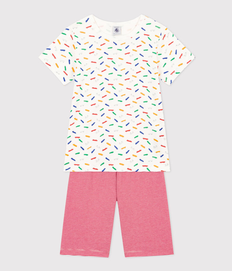 Pigiama short in cotone bambino bianco/multicolore