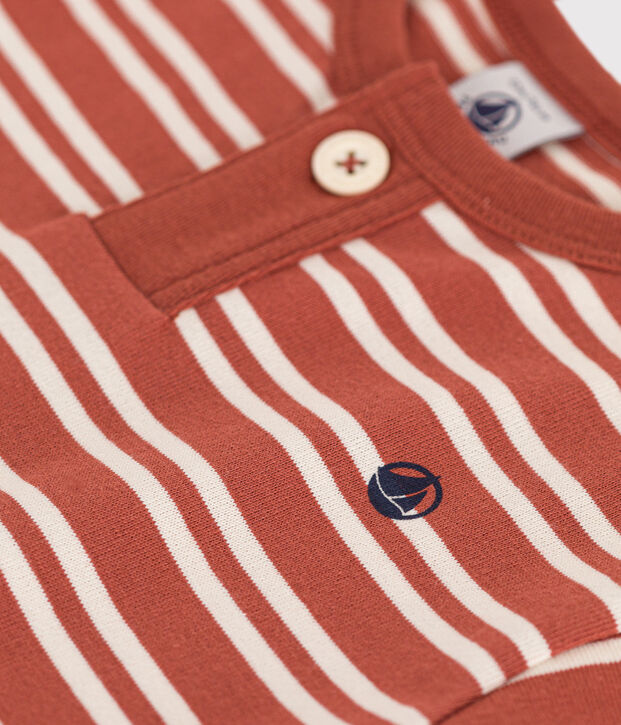 T-shirt beb&egrave; a maniche corte in jersey marrone/ecru