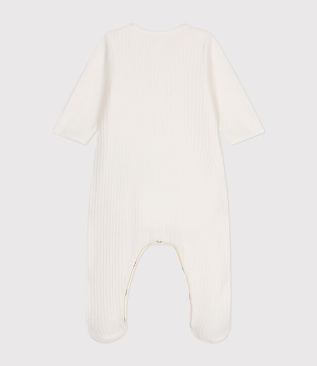 Tutina unisex in velluto/ciniglia con body integrato a tinta unita bianco