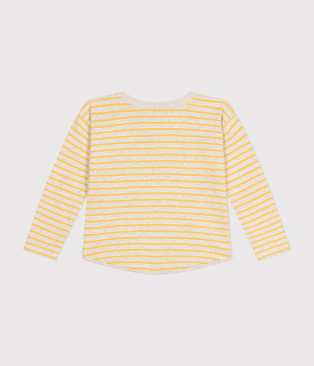 T-shirt a maniche lunghe in tubique bambino beige/giallo