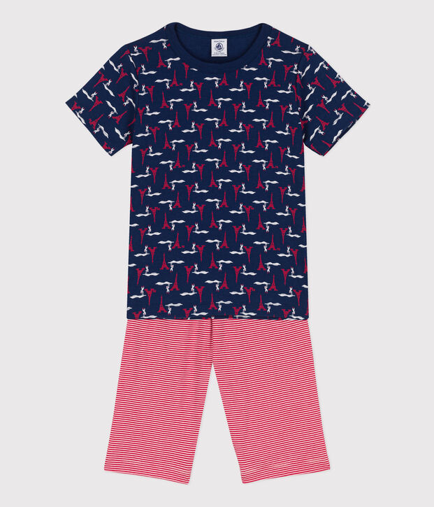 Pigiama corto Parigi bambino in cotone blu/multicolore