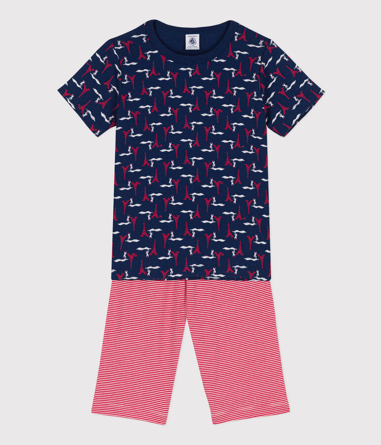 Pigiama corto Parigi bambino in cotone blu/multicolore