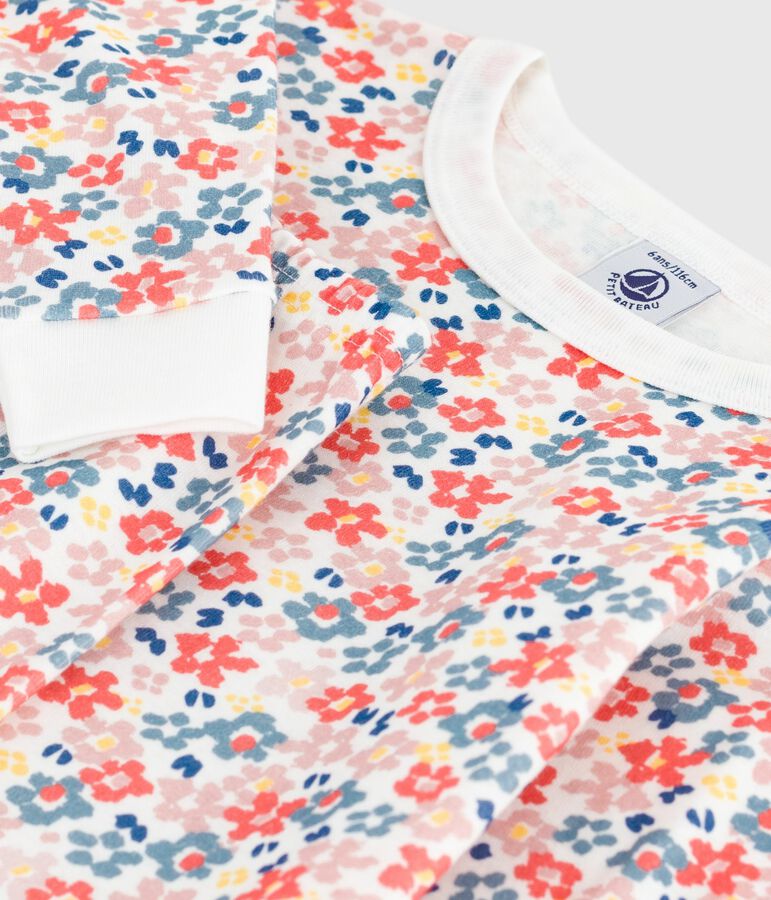 Pigiama con gamba molto aderente in cotone con stampa a fiori bambina bianco/multicolore