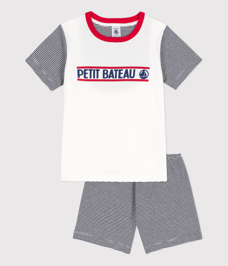 Pigiama corto bambino unisex in cotone Petit Bateau blu/bianco