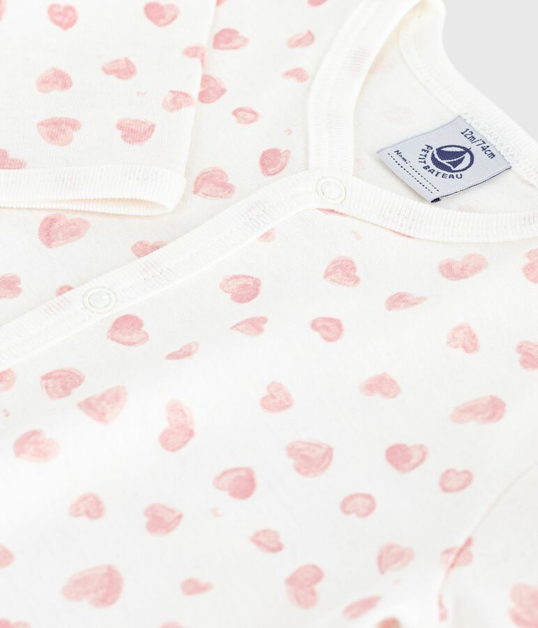 Pigiama senza piedini in cotone stampato neonato bianco/rosa