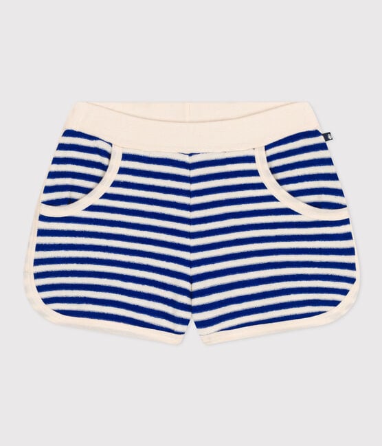 Shorts bambina in spugna bouclette a righe blu SURF/ AVALANCHE