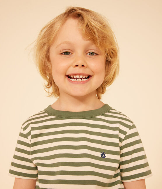 T-shirt a righe in jersey leggero bambino verde CROCO/ AVALANCHE
