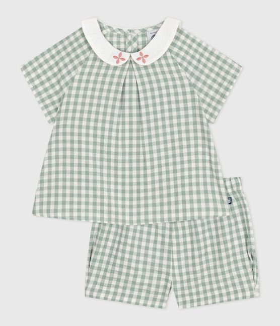 Set neonato due pezzi in cotone composto da blusa e shorts a quadretti vichy. blu PAUL/bianco MARSHMALLOW