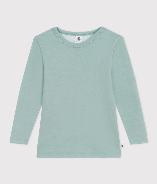 T-shirt bambino unisex a maniche lunghe in lana e cotone verde